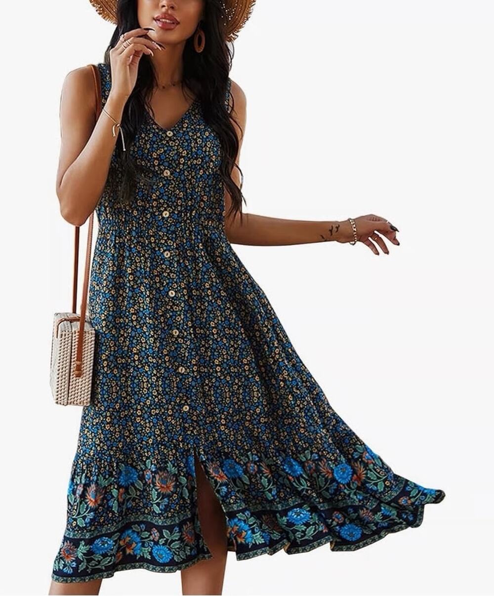 Sleveless Boho Chic Maxi Floral Dress XL